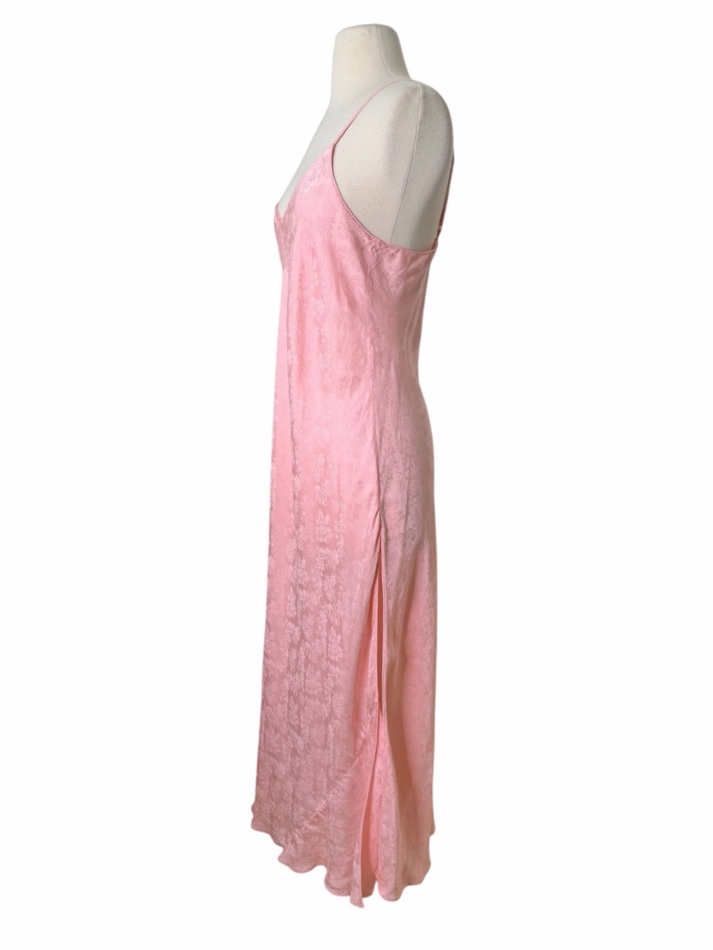 VINTAGE SILK PINK FLORAL MAXI SLIP DRESS. Size Large . - Picture 4 of 8